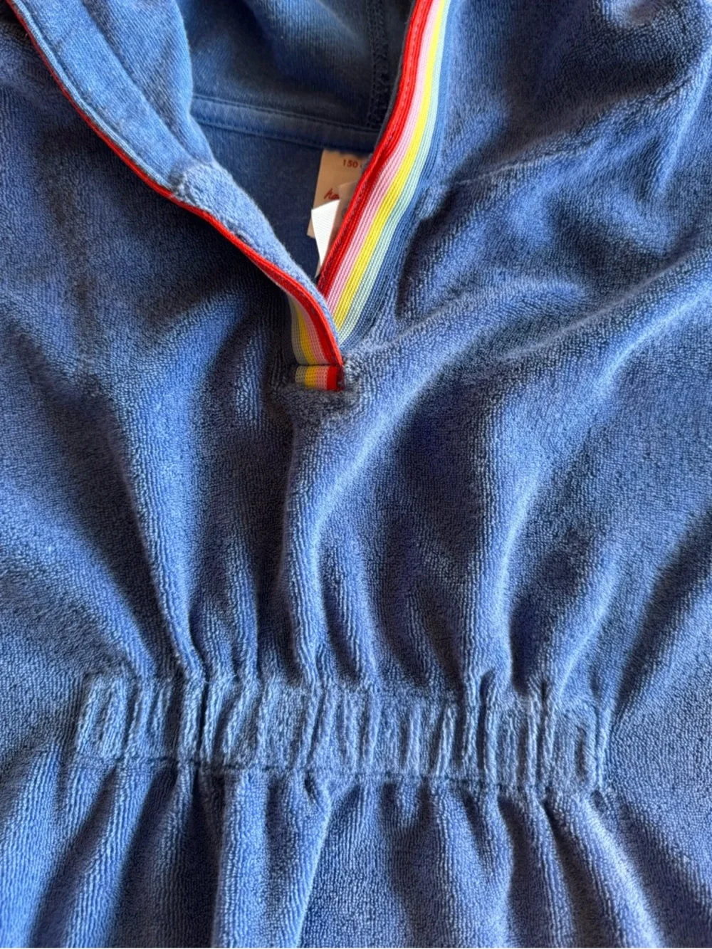 Hanna Andersson Terry Cloth Hooded Cover-Up Dress Blue Rainbow Trim Size 12